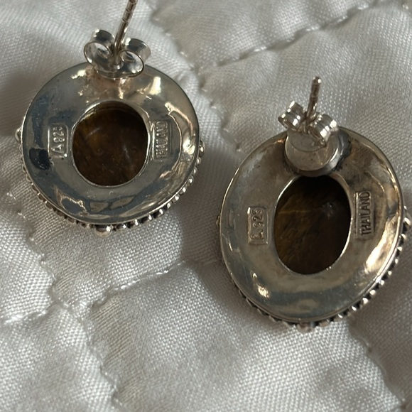 Sterling Silver Tiger’s Eye Post Earrings - Picture 2 of 6